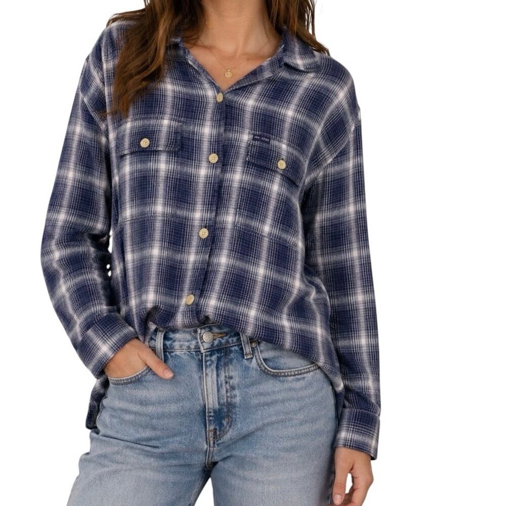 Pepe Jeans London Vintage Plaid Button Up Shirt Blue Grunge Y2K Flannel Medium